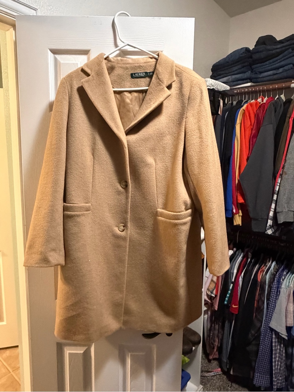 Lauren Ralph Lauren Women's Camel Wool-Blend Single-Breasted Coat Size 16